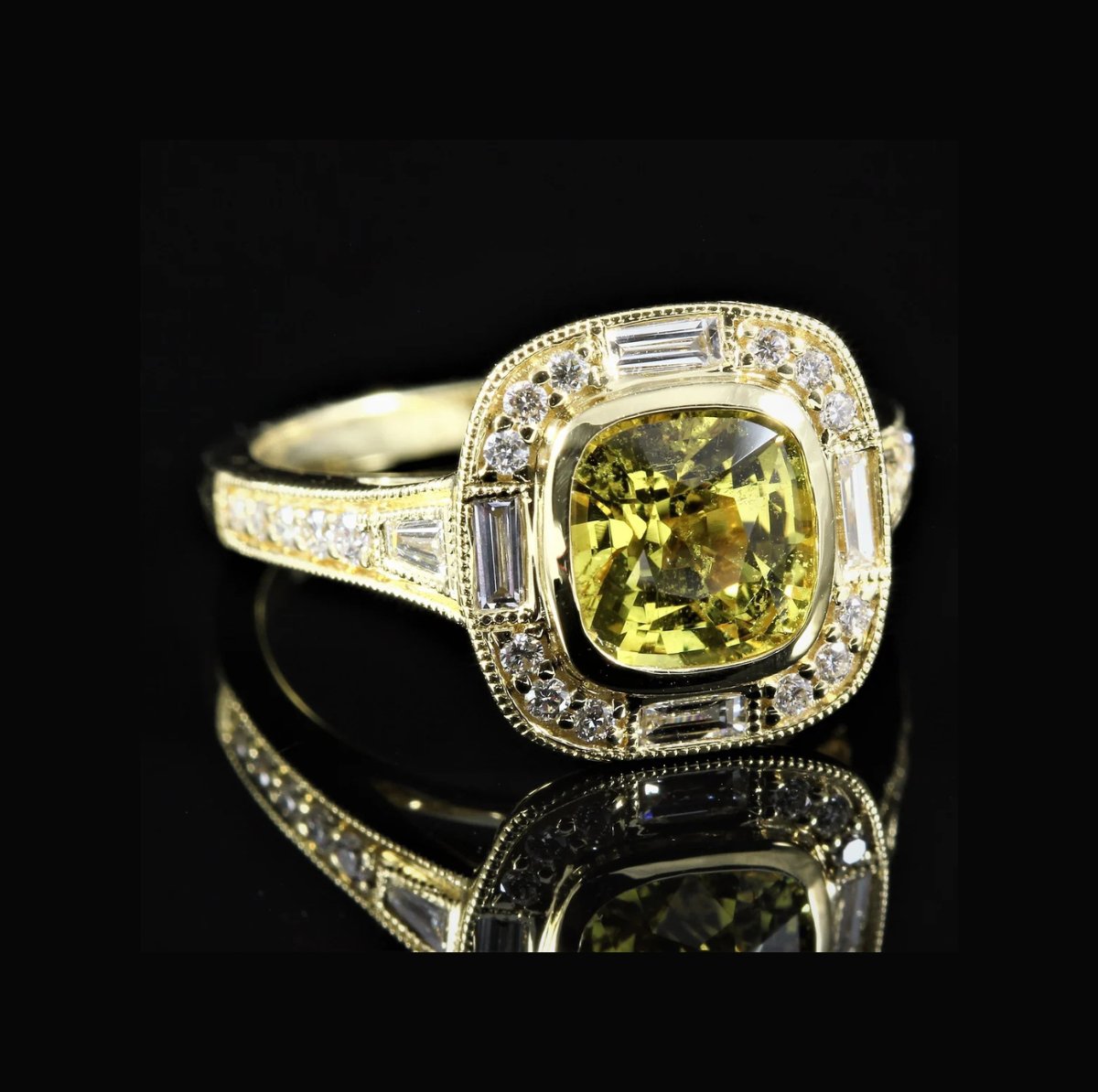 Bague Saphir Jaune et Diamants