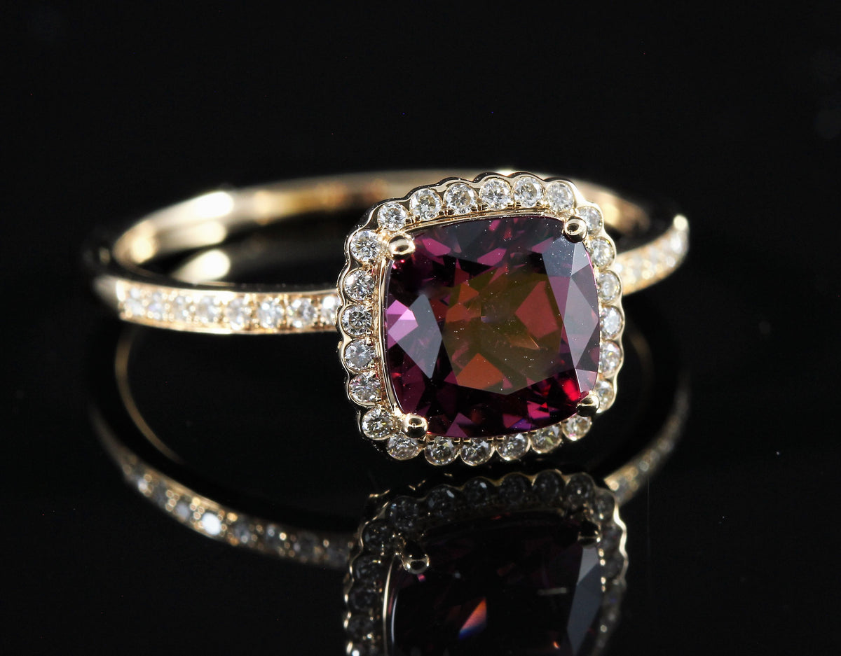 Bague or rose Rhodolite