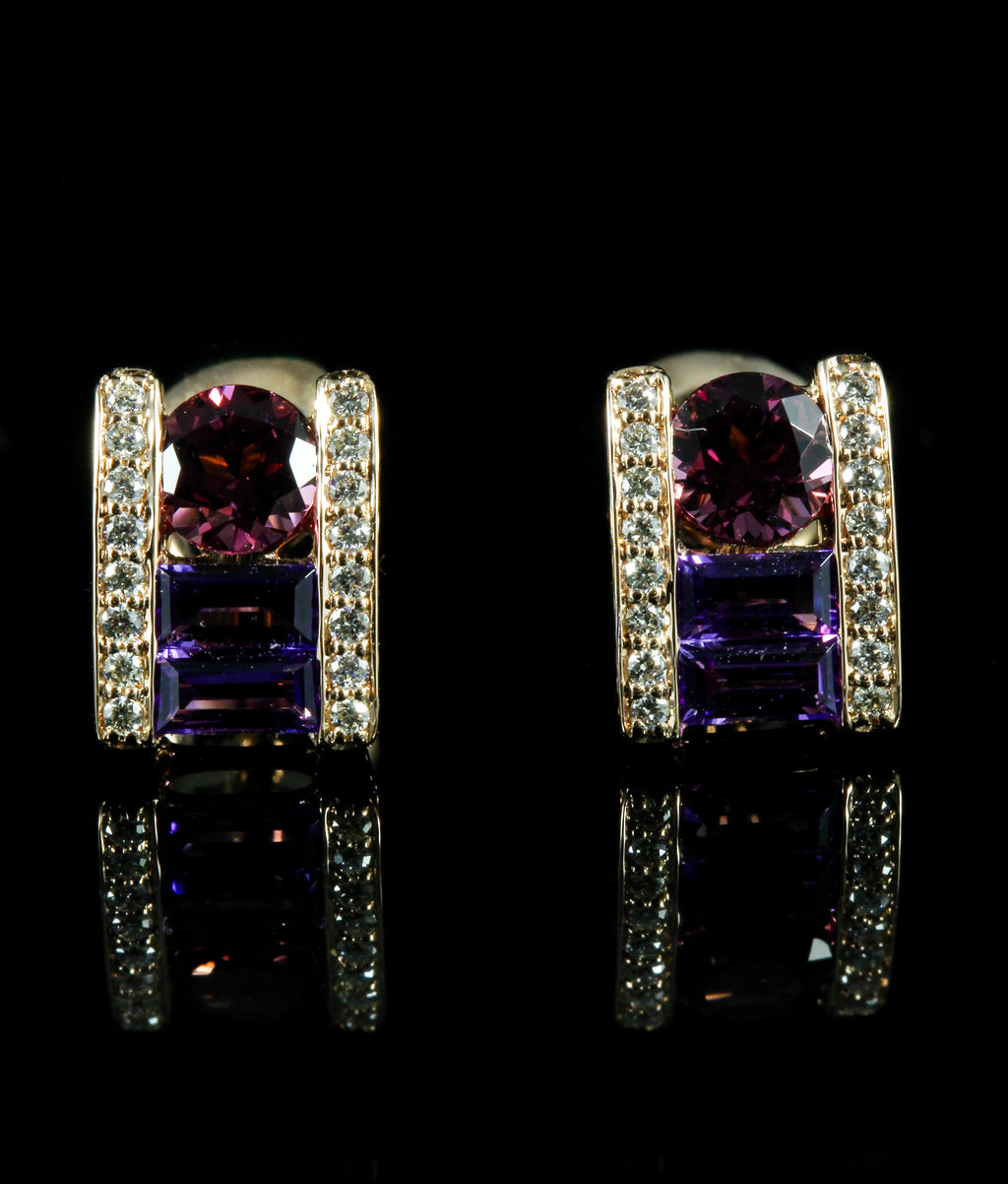 Boucles d’oreilles Amethystes et Rhodolites