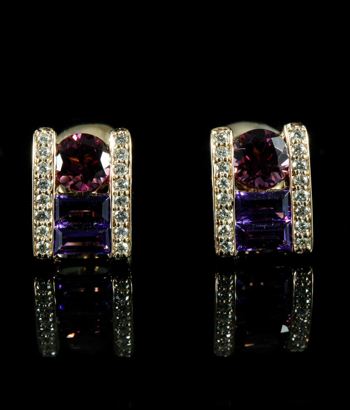 Boucles d’oreilles Amethystes et Rhodolites