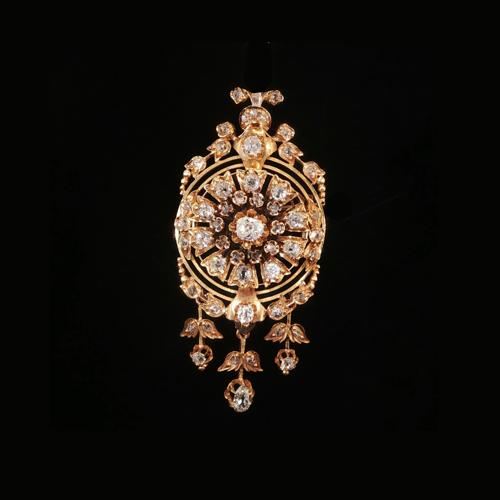 Pendentif Motif Floral en Or Jaune et Diamants