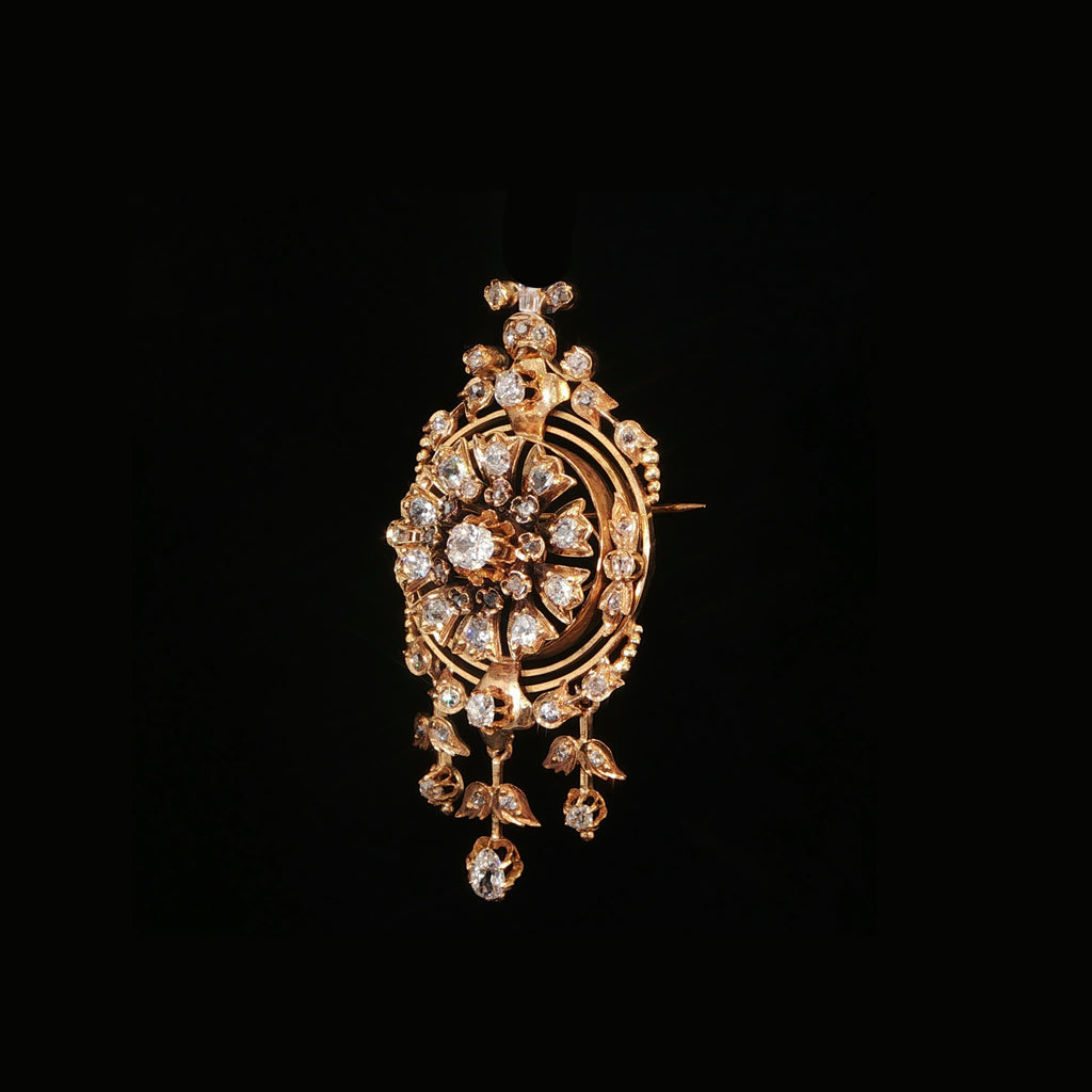 Pendentif Motif Floral en Or Jaune et Diamants