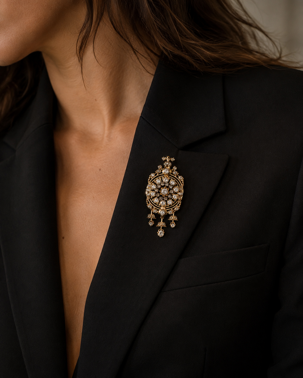 Pendentif Motif Floral en Or Jaune et Diamants