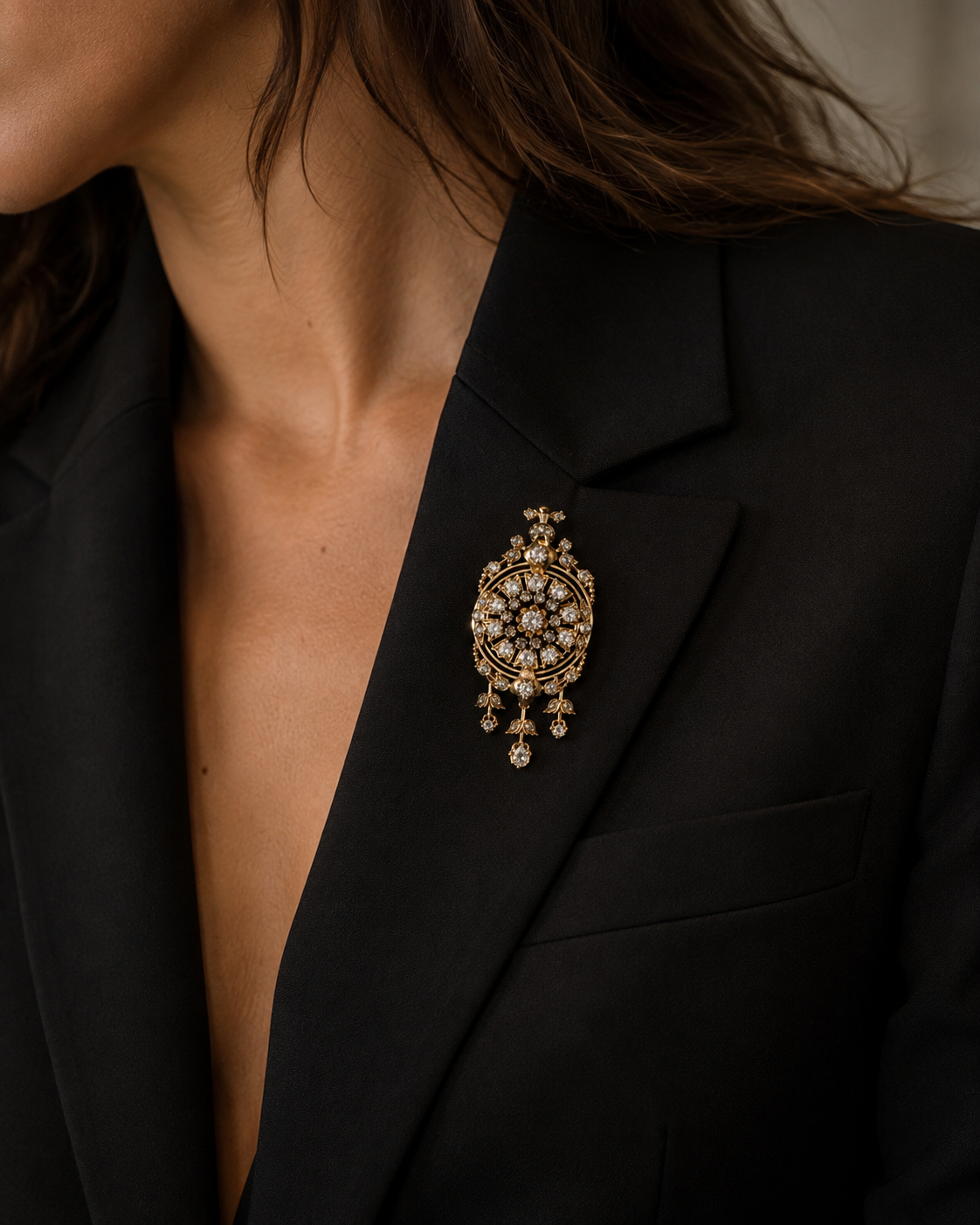 Pendentif Motif Floral en Or Jaune et Diamants