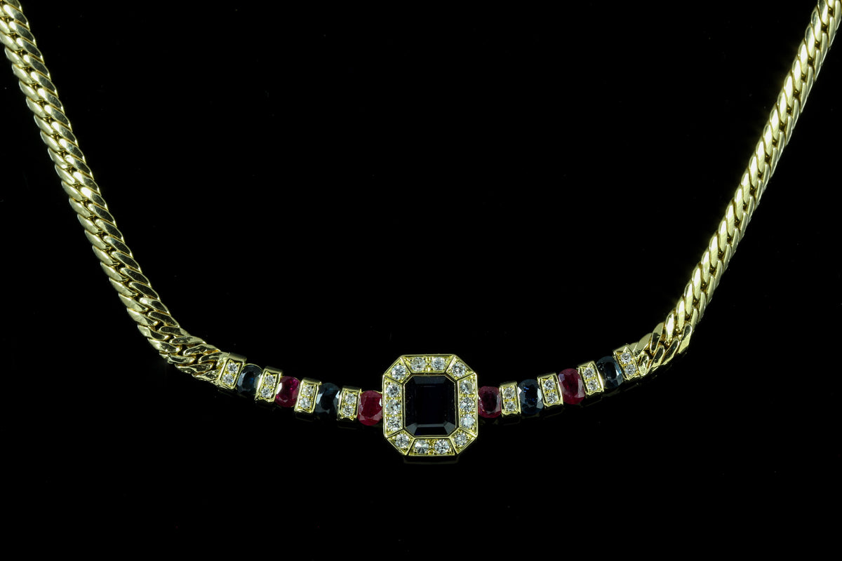 Collier saphir rubis diamants
