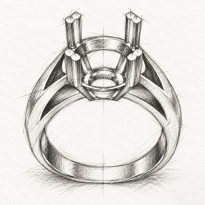 Dessin au crayon d'une monture de bague